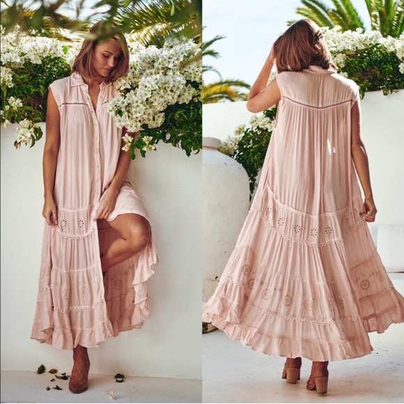 Free People Dresses & Skirts - NWT Free People Pretty Cozy Lace Trimmed Button Down Maxi Dress